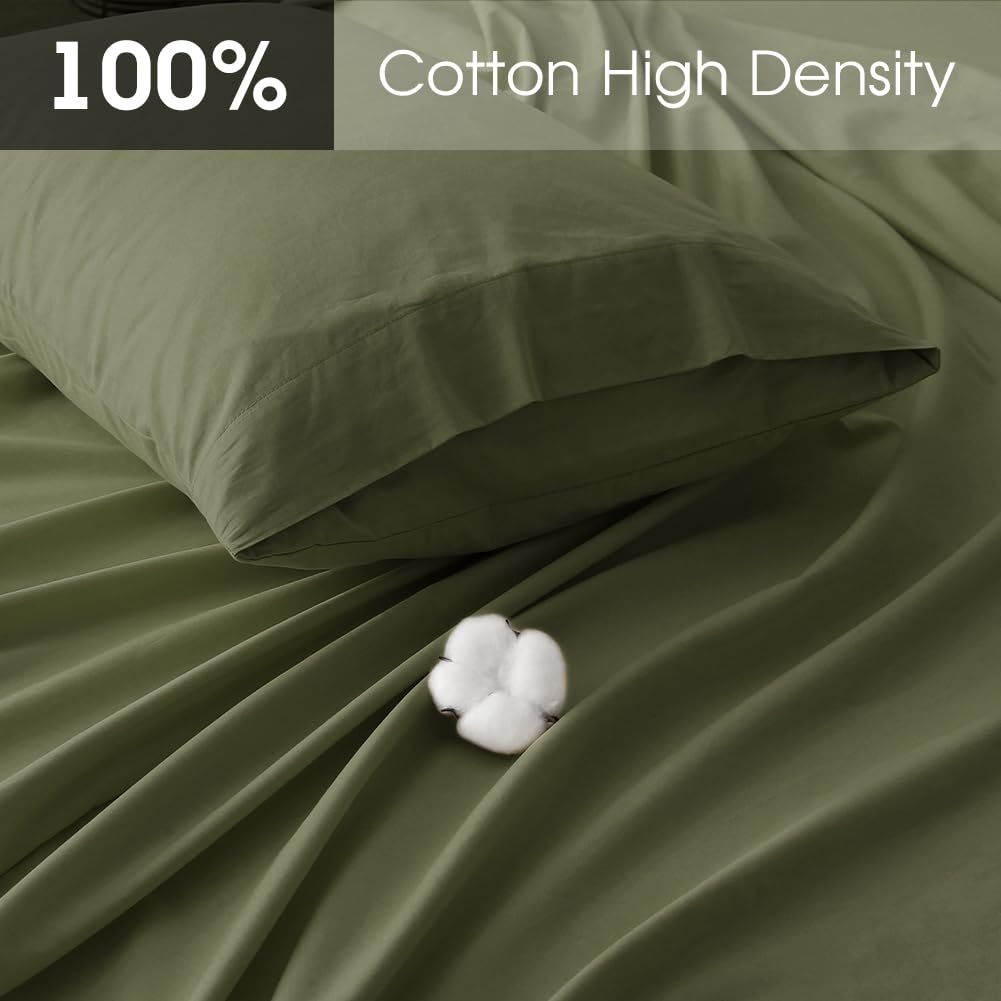 HYPREST Deep Pocket Queen Sheet Sets Fits 18"-24" in Deep Mattress -100% Cotton Queen Sheet Set,Green Hotel Luxury Soft Cooling Sheet Sets for Queen Bed