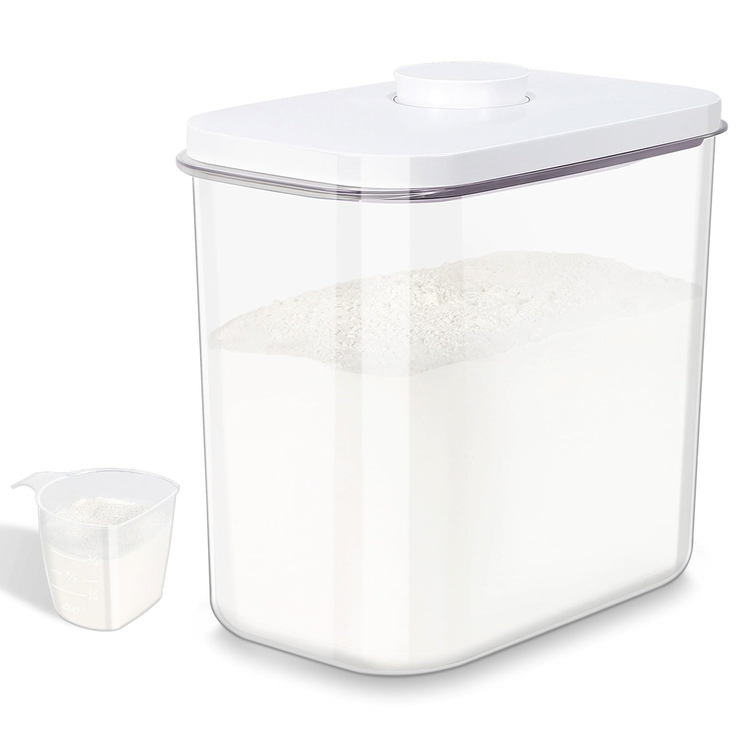 Airtight Rice Container 25 Lbs with Handle and Cup – 12.68Qt Large Flour Sugar Storage Container with Pop Up Seal & Hanging Lid Hooks, Clear Tall Food Storage Bin for Kitchen Pantry Organization