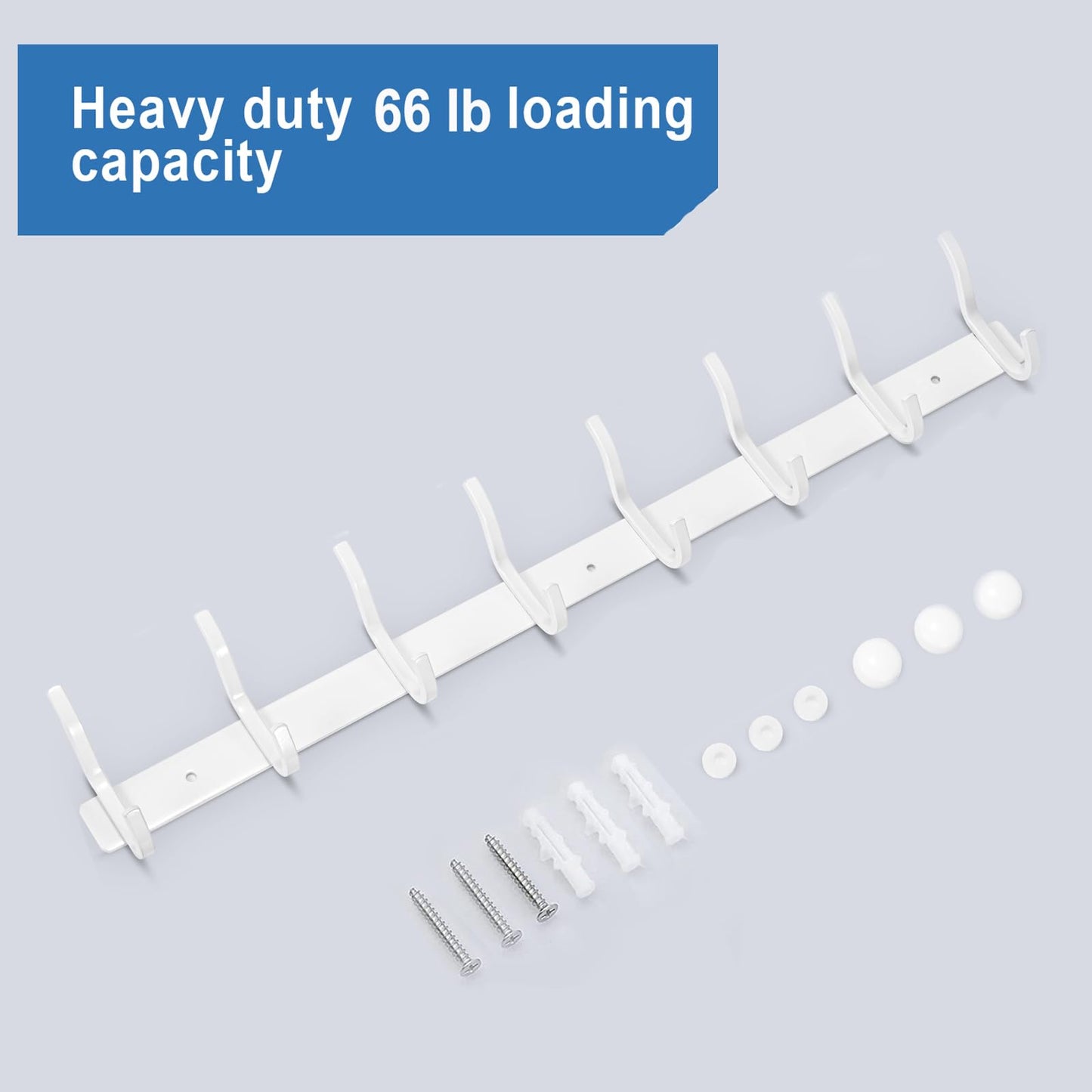 HAMUTH White Wall Hooks Heavy Duty, 23 Inch Coat Hooks Wall Mount with 8 Hooks, Wall Hooks Hangers for Entryway, Bathroom - for Hanging Backpack, Bag, Coat, Purse, Hat, Towel, Clothes