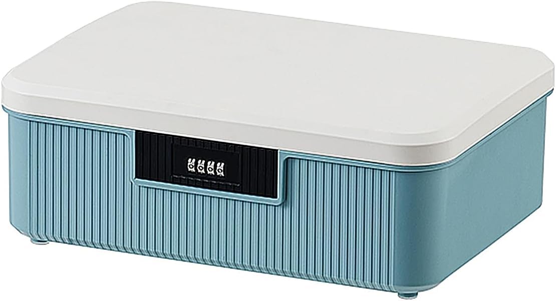 PENCK Lockable Storage Container Bin with Combination Lock - 4.2 Gallon Capacity Organizer Box & Plastic Trunk for Office/Home Security | Heavy Duty ABS Storage Box, White&Blue