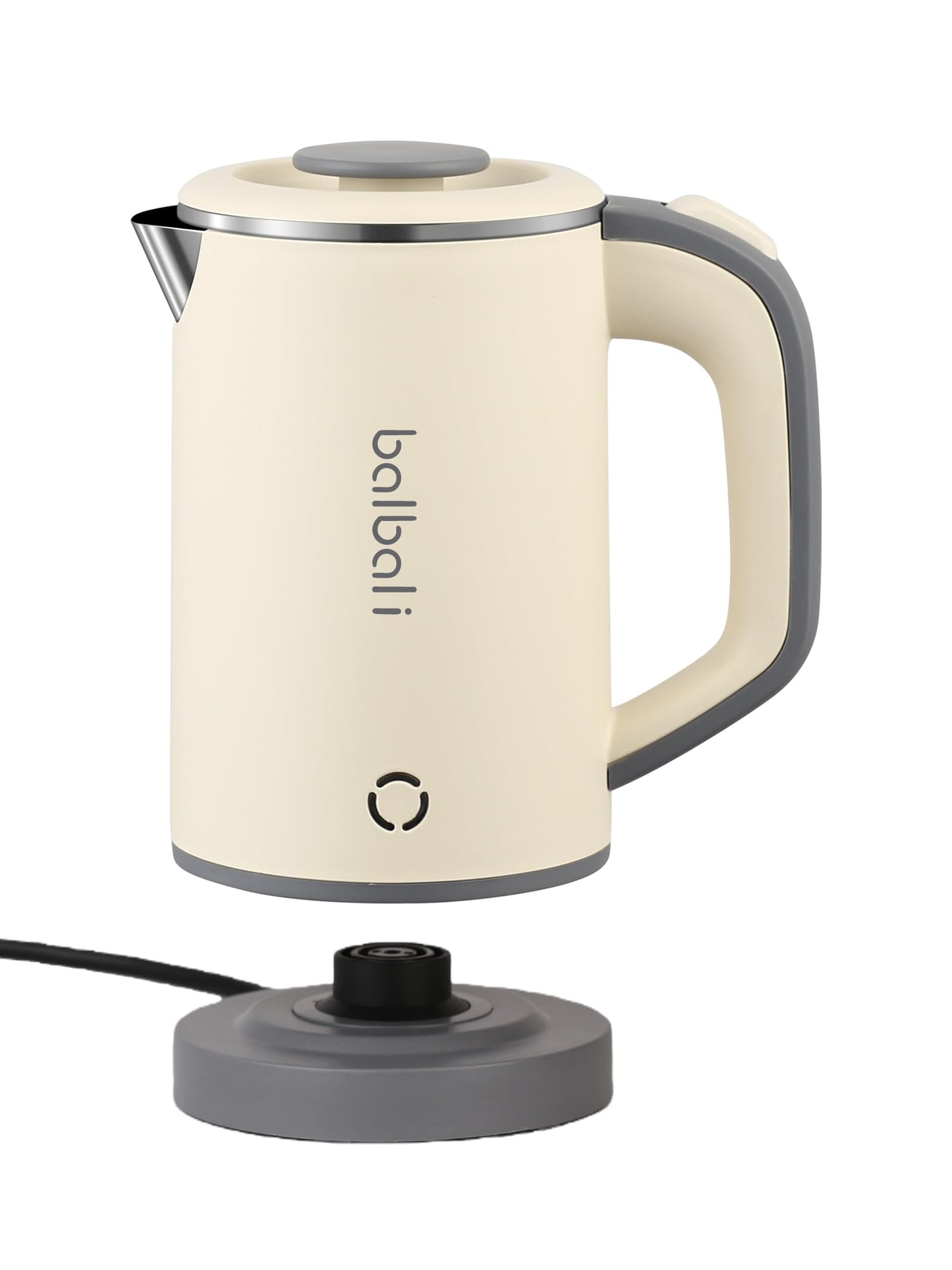 Portable Electric Kettle, 24oz Mini Travel Kettle for Camping & Office, 600W Fast Boiling, Compact Personal Small Kettle with Auto Shut-Off, Stainless Steel Interior, Beige