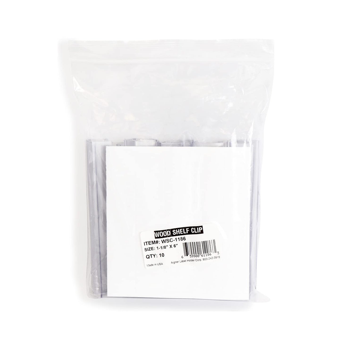 SmartSign Shelf Clip Label Holder | 1.125" x 6" Clear Plastic, for 1" Thick Shelves, Pack of 10