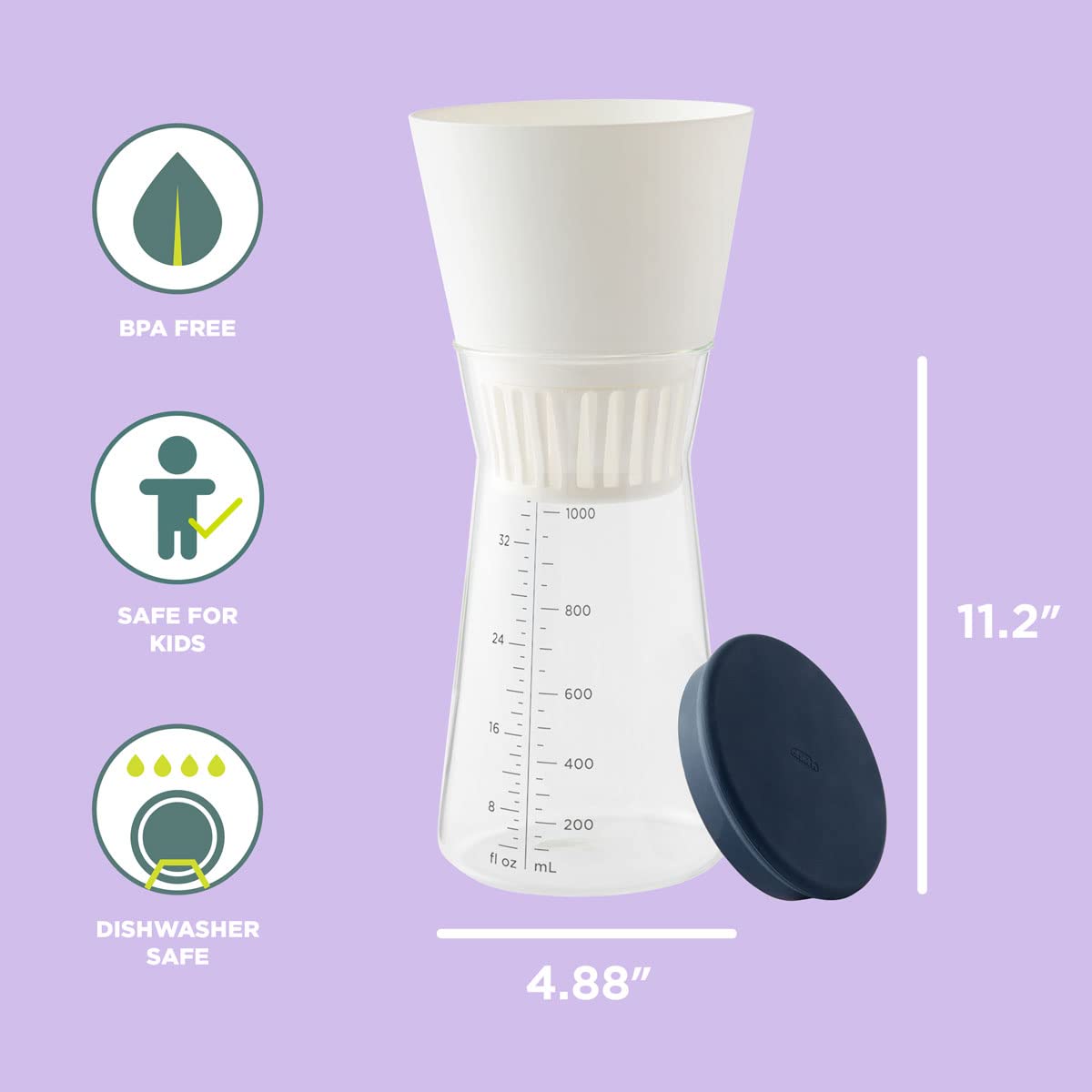 Chef’n Nut Milk Maker with Glass Carafe – Make Homemade Almond, Oat, Hazelnut, Soy, Coconut Milk – Includes Mesh Filter, Spill-Proof Lid, Recipe Book – Easy to Use, Dishwasher Friendly