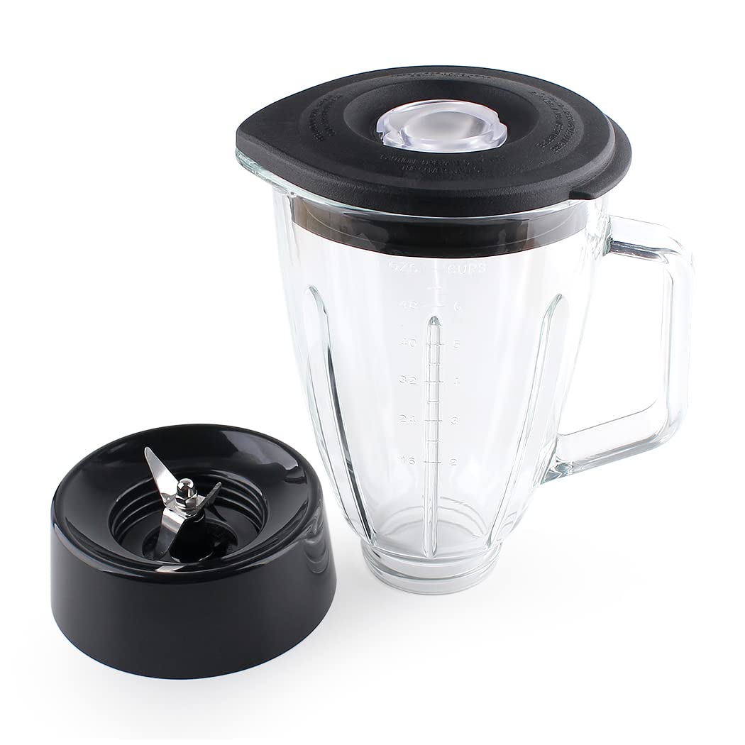 LMEI Replacement Parts 6-cups Glass jar with SPB-7CH-LR Black Collar and blade,Compatible with Cuisinart Blenders