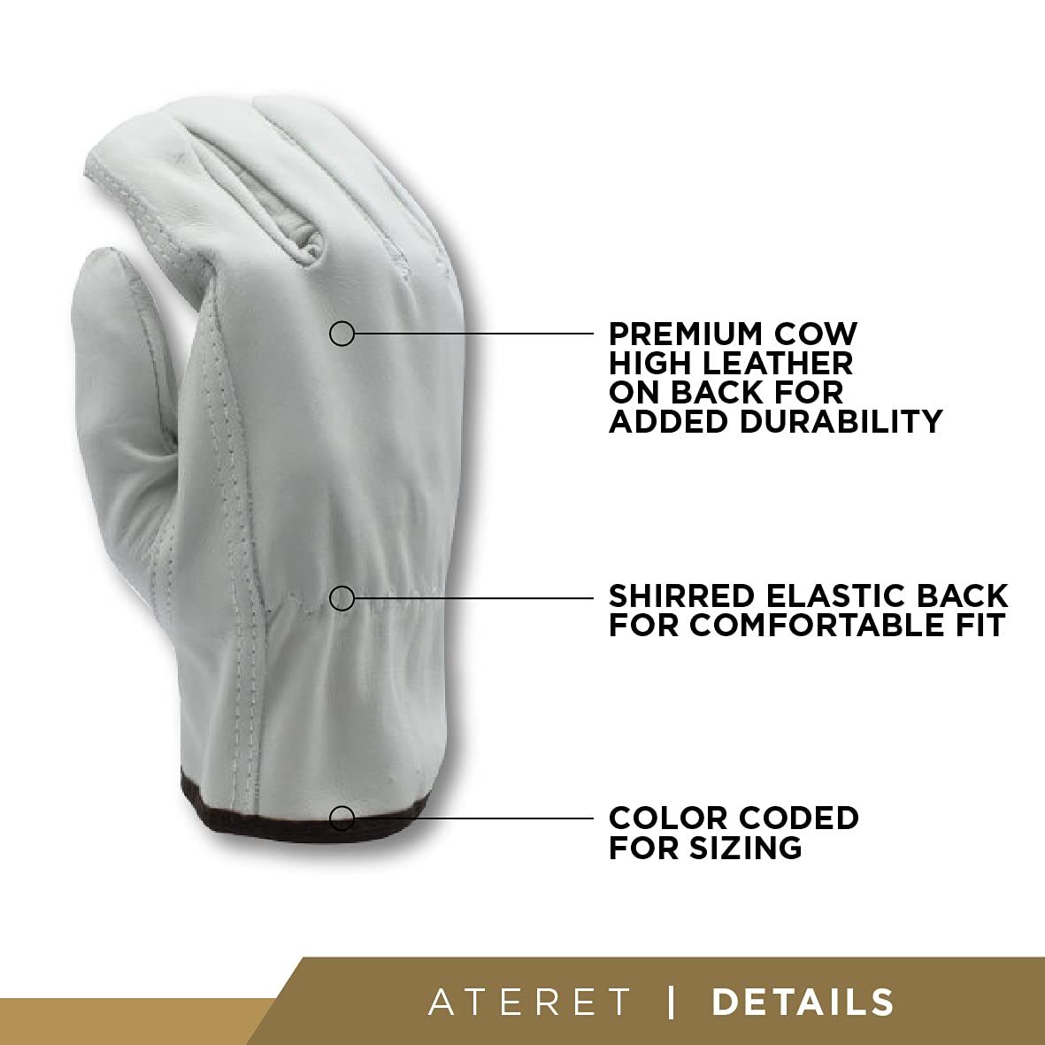 ATERET 12 Pairs Large Heavy Duty Durable Cowhide Leather Work Gloves I Driver Gloves for Truck Driving, Warehouse, Gardening, Farming