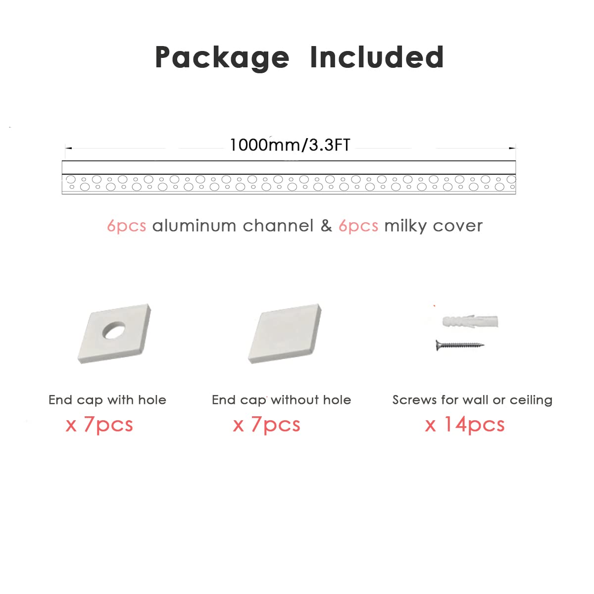 Besseto Plaster-in LED Channel 6 Pack 3.3FT/1 Meter Trim Edge Tile LED Strip Aluminum Channel, Trimless Recessed Drywall Aluminum LED Profile with Milky Diffuser and End Caps