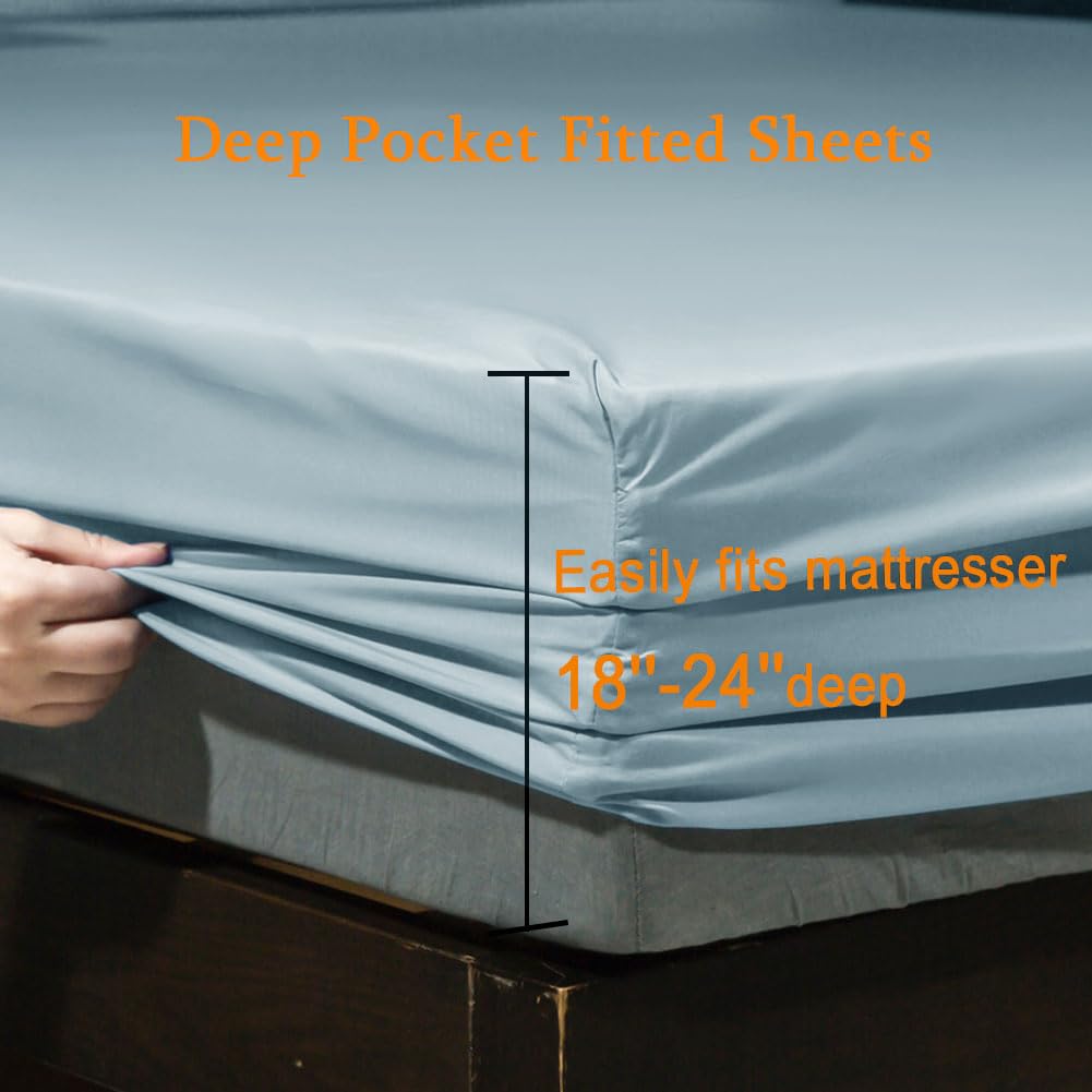 SONORO KATE Bed Sheet Set Super Soft Microfiber 1800 Series Luxury Egyptian Sheets Fit 18-24 Inch Deep Pocket Mattress Wrinkle-6 Piece (Spa Blue, Queen)