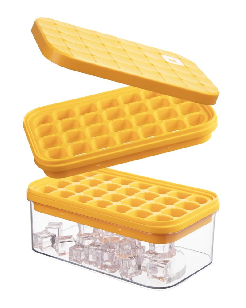 Brigii Ice Cube Tray with Lid & Storage Bin, 56 Cubes Ice Mold with Easy-Release Silicone Bottom, Stackable Ice Trays for Freezer, BPA Free,for Cocktails, Whiskey, Coffee & Drinks