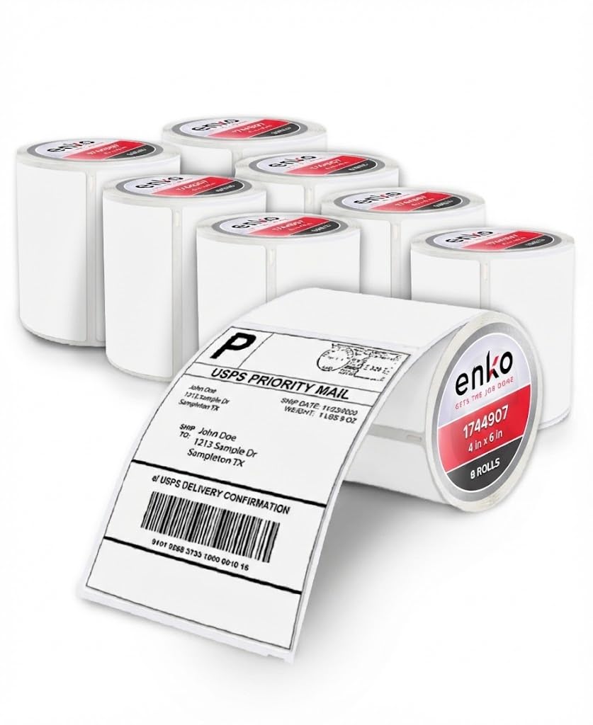 enKo 4 x 6 inches 1744907 Address and Shipping Labels Compatible with Dymo Labelwriter 4XL and Zebra Direct Thermal Printers (8 Rolls, 1760 Labels)