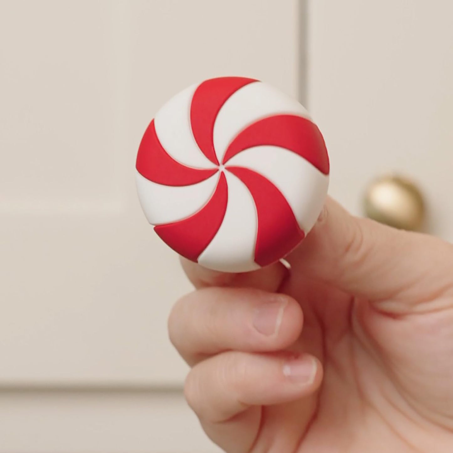 Knobēz: Decorative Knob Covers - Red Peppermint - 12pk - Stretch Over Hardware Decorations, Holiday-Winter-Christmas, Kitchen-Bathroom-Dressers-Home
