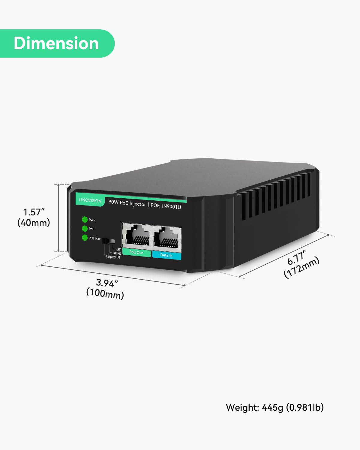 LINOVISION Gigabit 90W 802.3bt PoE Injector, Compatible with Standard and Legacy Non-Standard PD Device, PoE++ Injector for High Power Consumption PTZ Camera, VoIP Phone