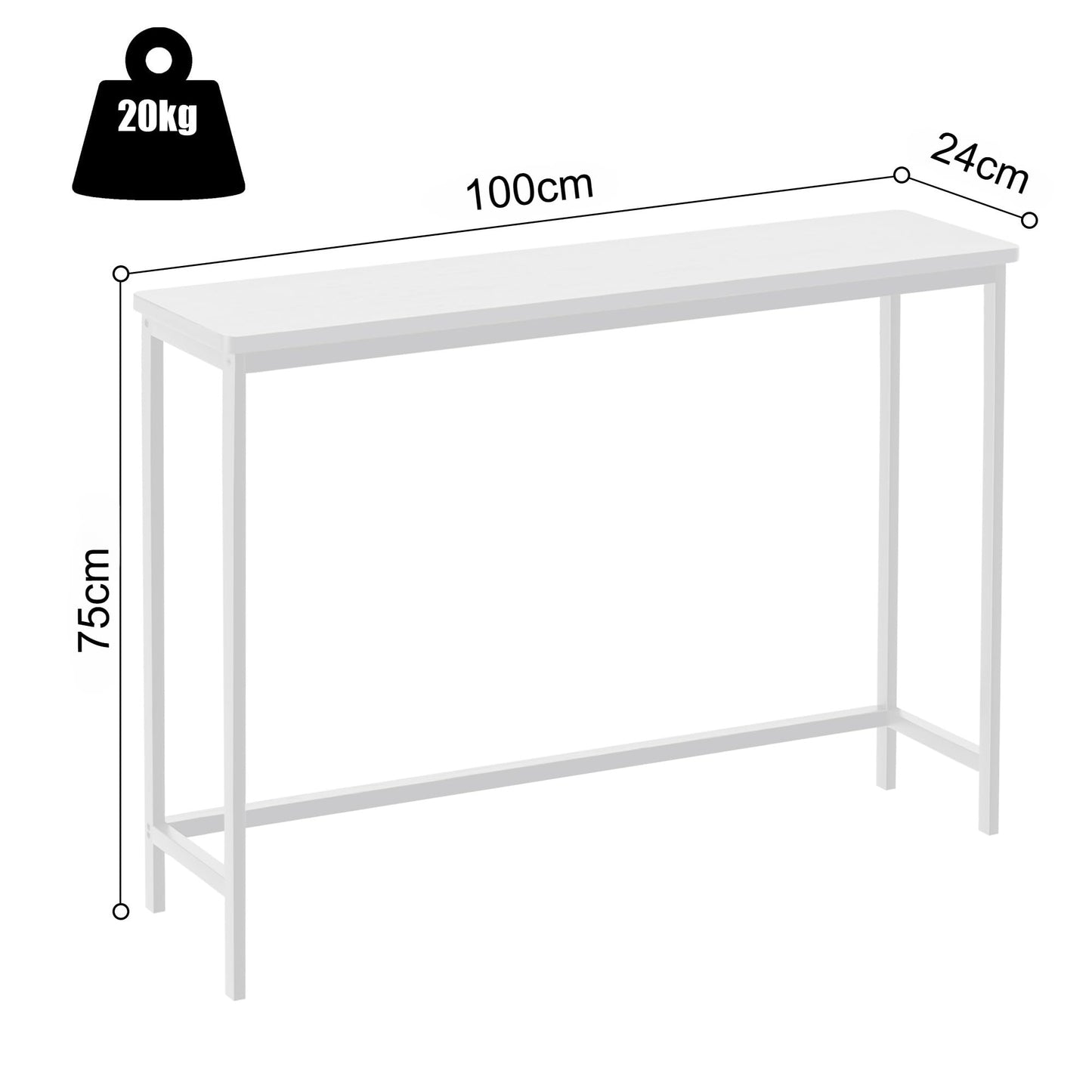 VASMIA Console Table, Entryway Table, Narrow Sofa Table, 39" Bamboo Hallway Table for Entryway, Living Room, Bedroom, Foyer, White