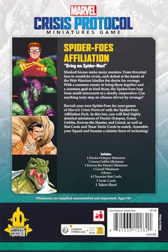Marvel: Crisis Protocol Spider-Foes AFFILIATION PACK - Unleash Sinister Villains on the Tabletop! Superhero Strategy Game, Ages 14+, 2 Players, 90 Minute Playtime, Made by Atomic Mass Games