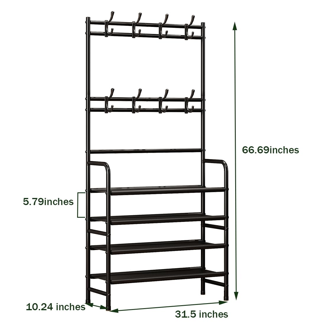 YIZAIJIA Coat Rack Shoe Rack With Storage Shelf Freestanding with 8 Hooks for Entryway Bedroom Closet 4 Tier, Black
