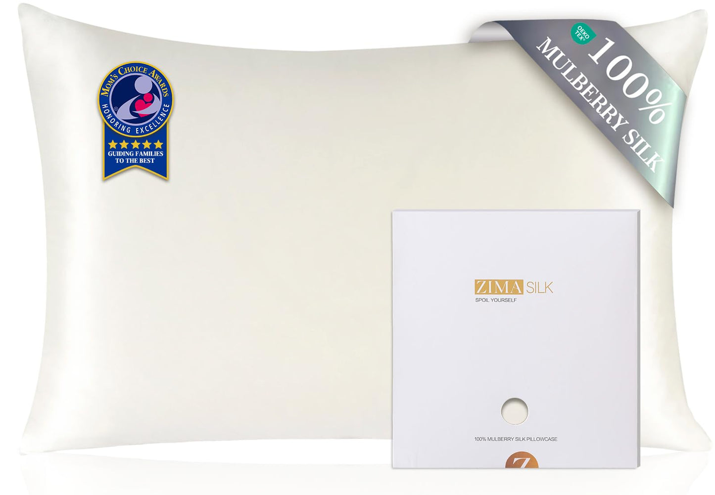 ZIMASILK 100% Pure Mulberry Silk Pillowcase for Hair and Skin Health,Soft and Smooth,Both Sides Premium Grade 6A Silk,600 Thread Count,with Hidden Zipper,1pc (King 20''x36'',Ivory)