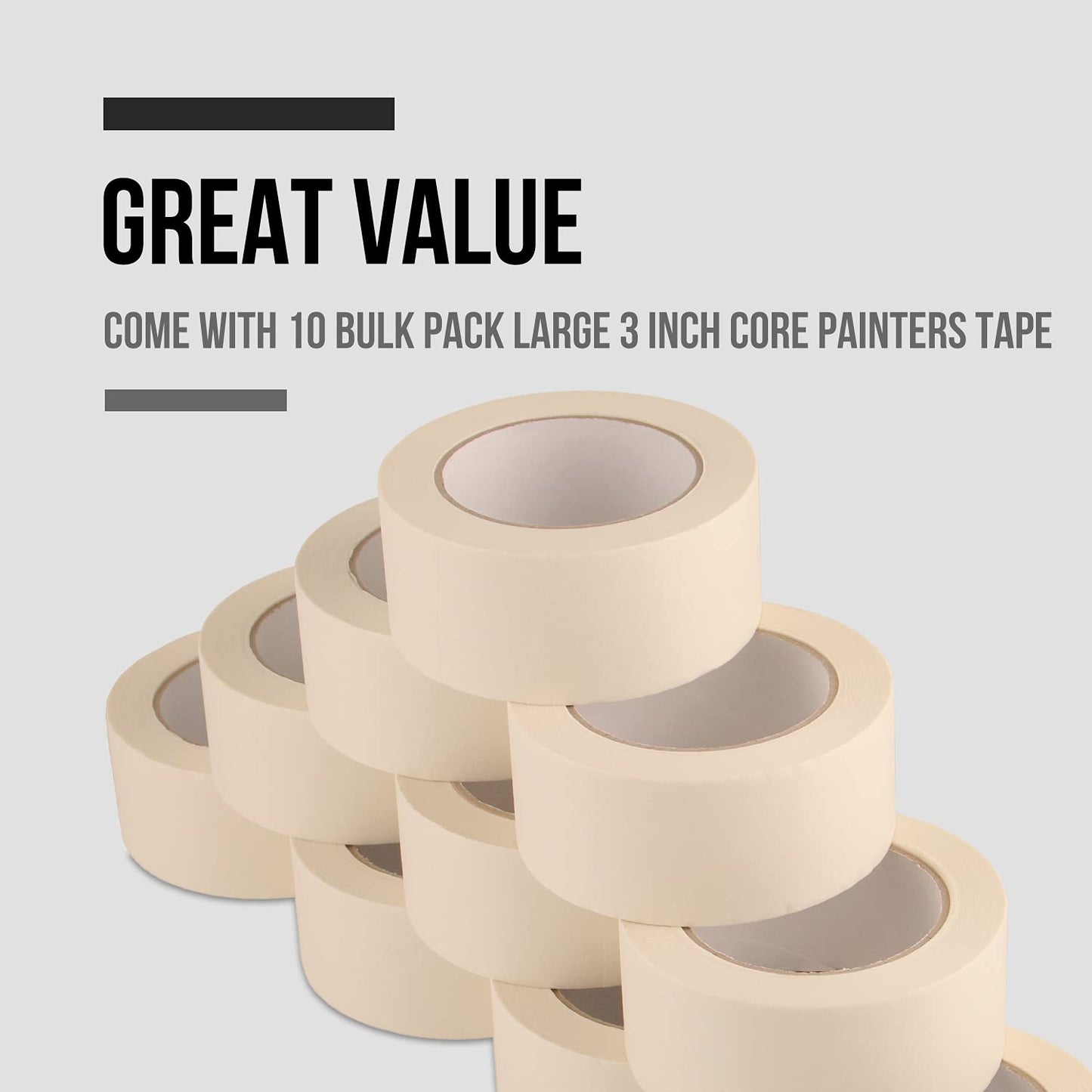 Lichamp Wide Masking Tape 2 inches, 10 Pack General Purpose Masking Tape Bulk Multipack for Basic Use, 1.95 inches x 55 Yards x 10 Rolls (550 Total Yards)