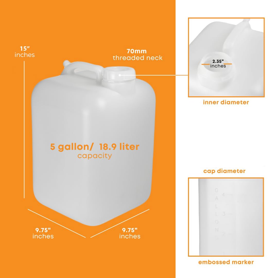 FastRack 5 Gallon Hedpak with Cap (Pack of 2) | BPA-free, Food-Grade, and Leak-Proof | White Water Container | Ideal for brewing, fermentation, or storage