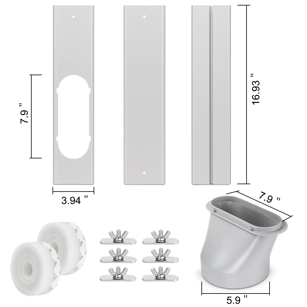 Kxuhivc Portable Air Conditioner Window Vent Kit, Adjustable Window Seal with 5.9 Inch Diameter, 78.7 Inch Length Exhaust Hose for A/C Unit Universal for Sliding Glass Doors