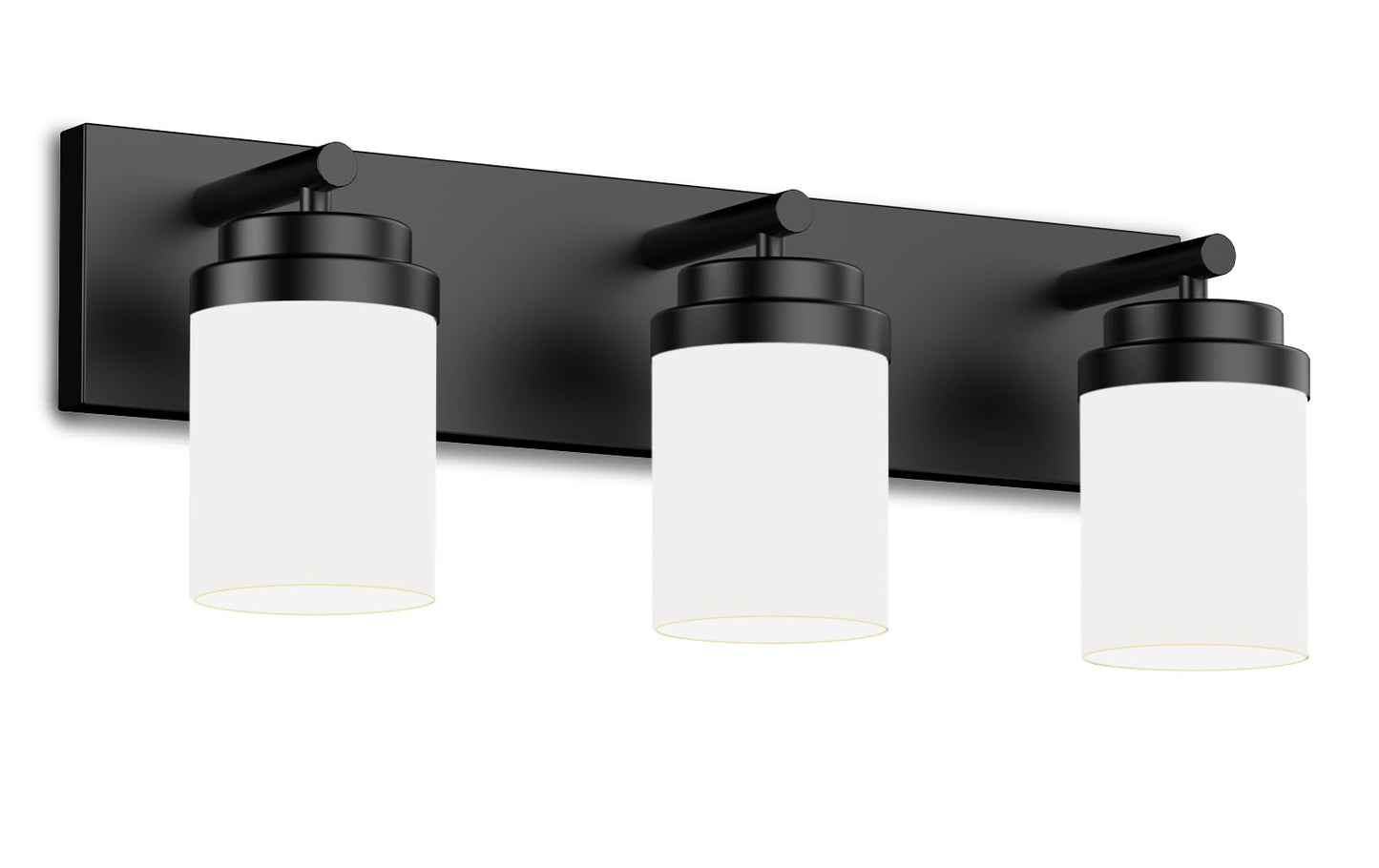 IZORRO Bathroom Vanity Light Fixture, 3-Light 22 Inch Matte Black Bathroom Light Fixtures Over Mirror, with White Glass Shade, Modern Farmhouse Vanity Lights, Rustic Restroom Lighting Fixtures