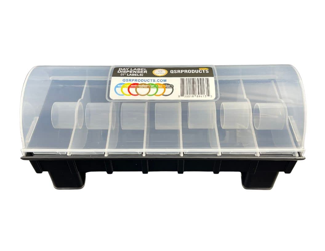 QSRProducts 7-Slot Day of The Week Covered Label Dispenser (for 3/4" & 1" Labels) - Food Sticker Holder for Inventory Management and Meal Prep, Protects Labels Inside