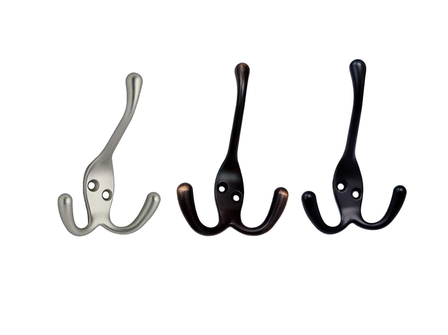 QCAA Premium Quality Coat Hat Hook with Three Prongs, 4", Zinc Die Cast, Satin Nickel, 10 Pack, Made in Taiwan