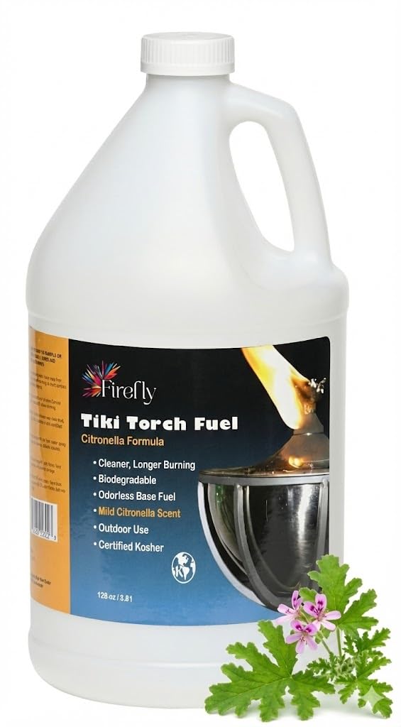 Firefly Fuel Tiki Torch Fuel – Clean-Burning Outdoor Lamp Oil for Tiki Torches and Lanterns. Low Smoke, Citronella Formula, Long-Lasting – Outdoor Patio & Garden Use - 1 Gallon
