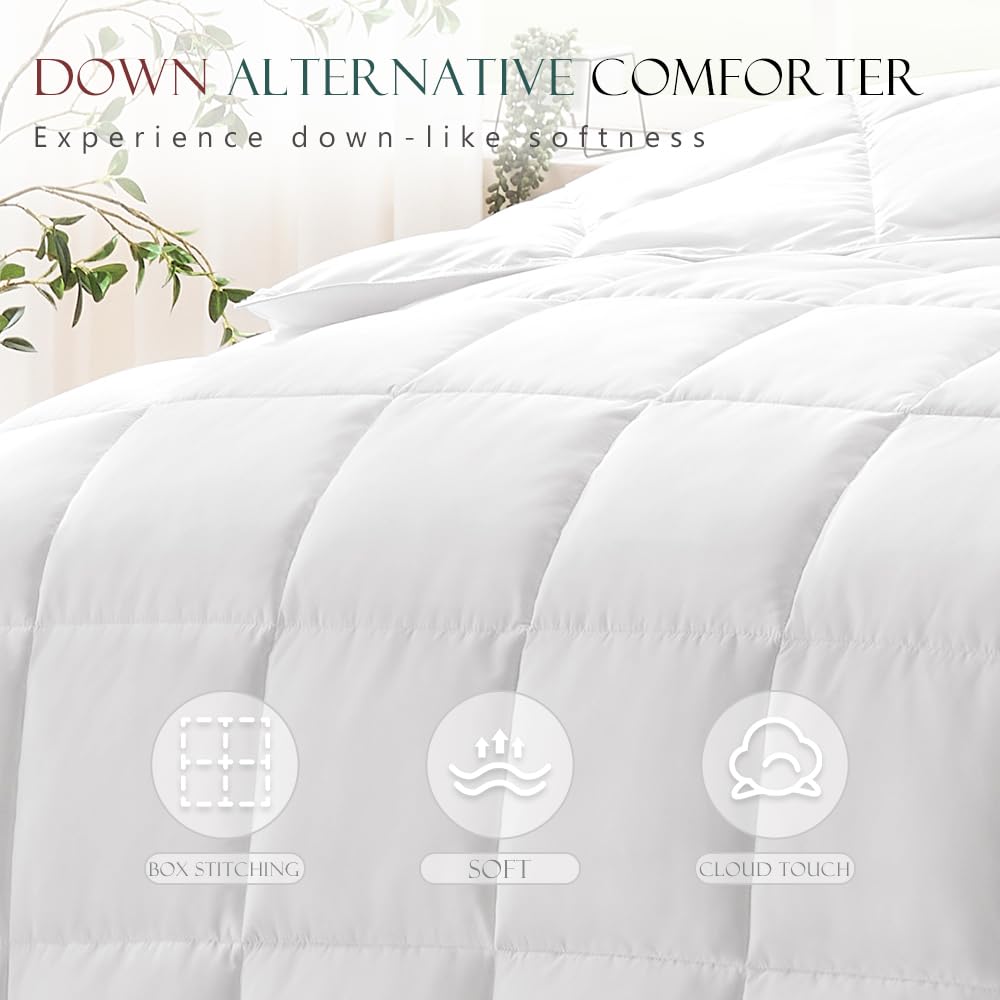ACCURATEX Lightweight Duvet Insert King Size - Summer Bedding Comforter - 250GSM Filled Thin Duvet - Soft & Breathable, Quilted Comforters with 8 Tabs,White,King 104x90 Inches