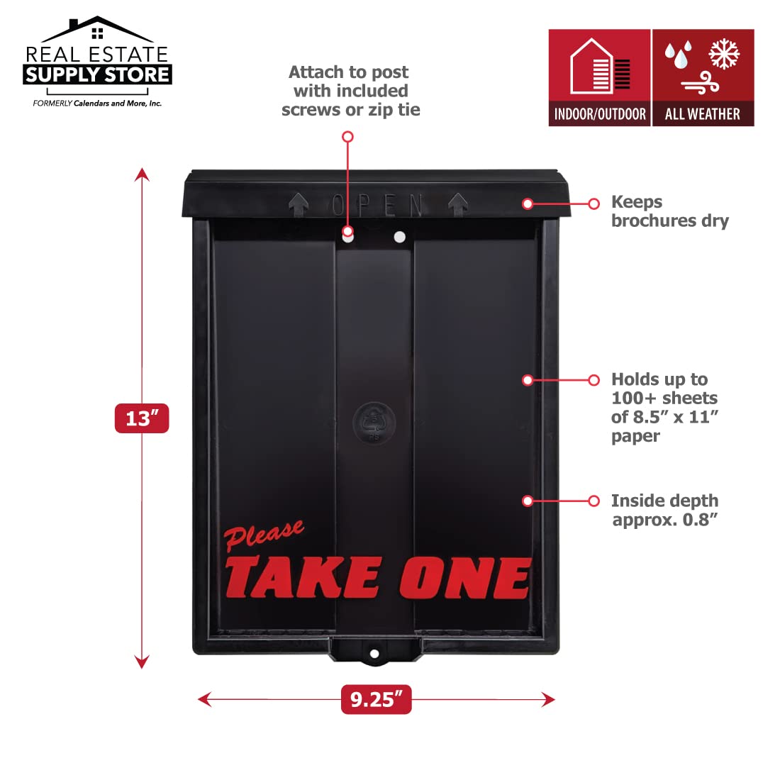 Mediz Outdoor Real Estate Brochure Box with Snap Shut Lid, Take One Document Holder Can Hold 100, 8.5 x 11 Documents, Flyers, Literature and Other Outdoor Marketing Needs