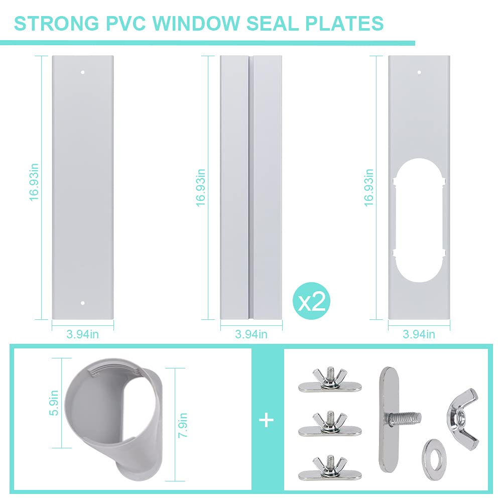 Portable AC Window Slide Kit with Exhaust Hose, Adjustable Window Seal for Air Conditioner Unit, Universal Sliding AC Vent Kit with 5.9” Round Coupler