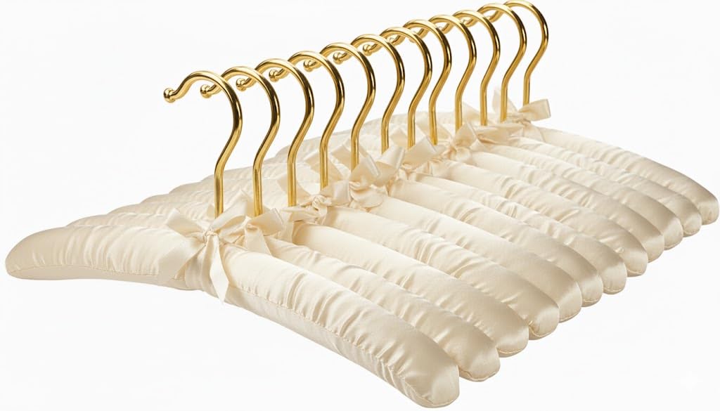 Premium Padded Hangers for Women’s Clothing - Set of 12 Non-Slip Fabric Hangers for Sweaters, Dresses, Coats, Wedding & Bride Hanger, Ivory