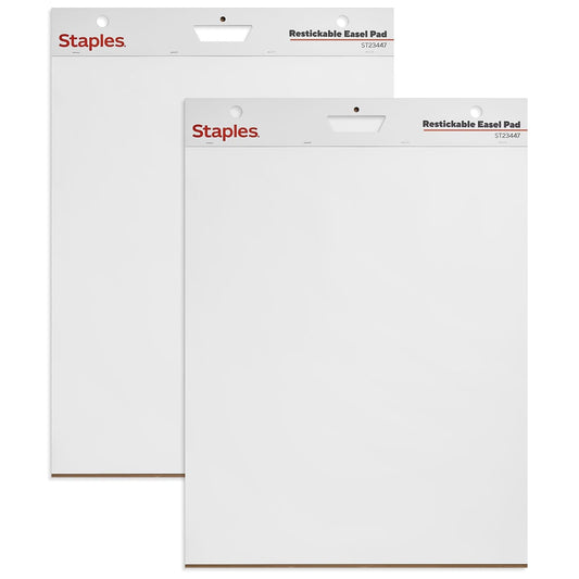 STAPLES Easel Pad - Repositionable, Large Flip Chart Paper, 25"x30", 30 Sheets, 2 Pack, White, Recycled Material