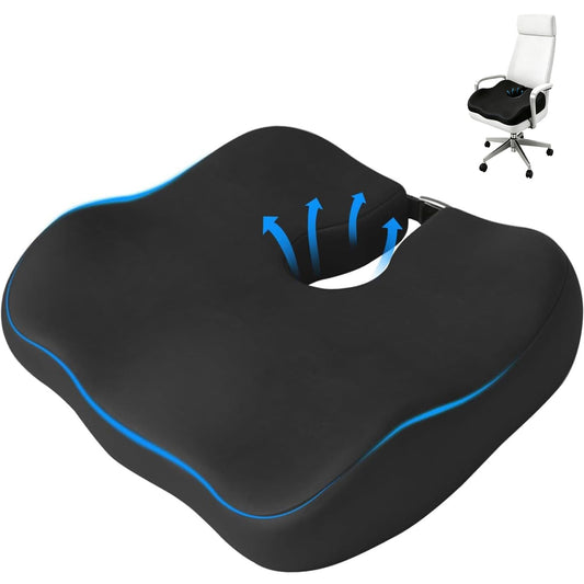 Seat Cushions for Office Chairs, Dense Seat Cushion for Tailbone & Sciatica Pain Relief – Certified, Ergonomic Memory Foam Seat Cushion for Office Chair, Car, Wheelchair, All-Day Comfort (Black)