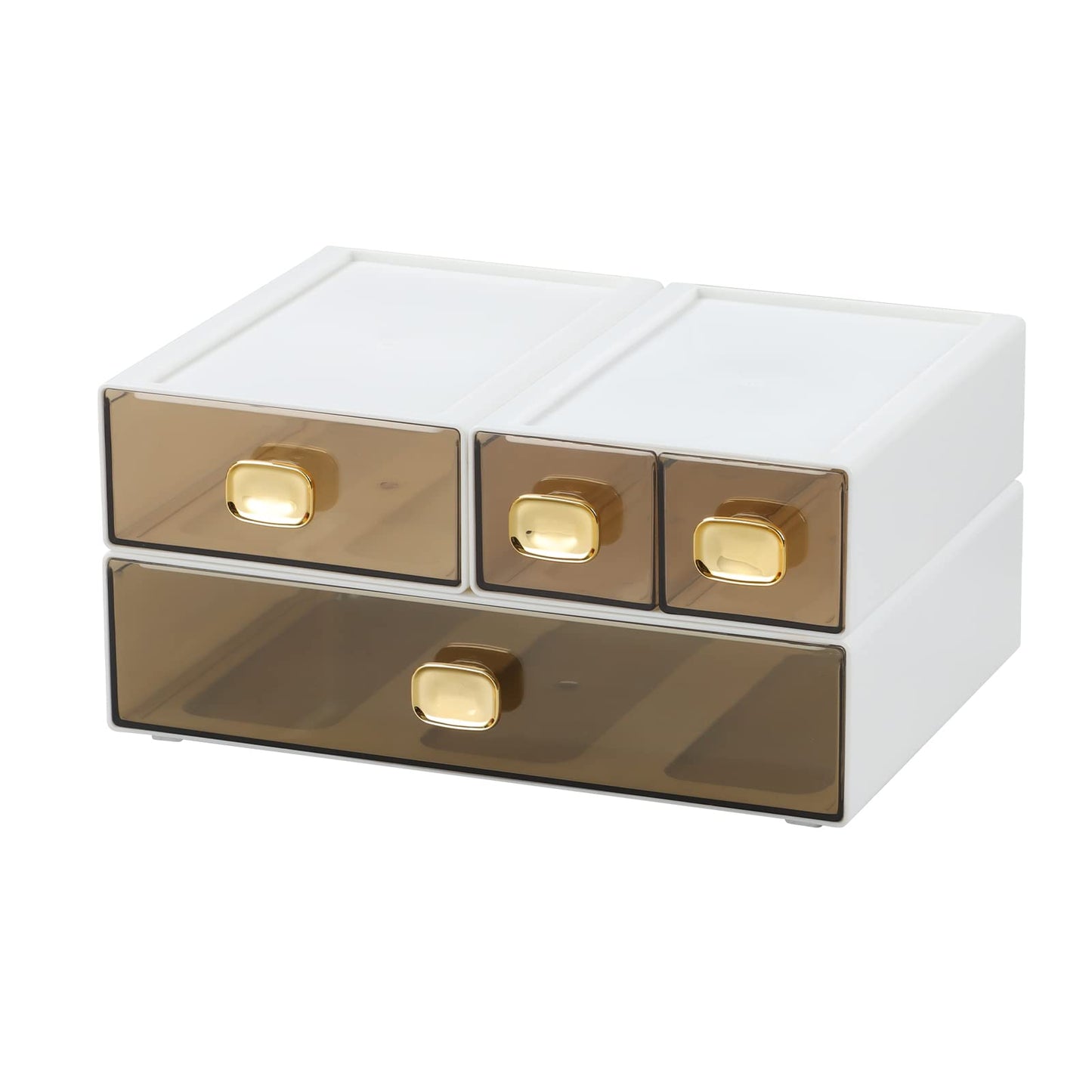 OSteed Spacious Desktop Storage Box, 1 Large 1 Middle & 2 Small Storage Drawers, Stackable Office Desk Drawer Organizer and Accessories, Printer Paper Organizer, White Plastic Drawers for Workspace