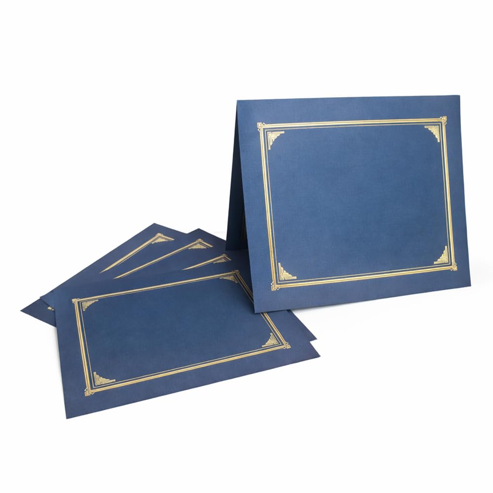 Geographics Classic Linen Certificate/Document Covers, 12.5” x 9.75”, Navy Bue (25 Pack)