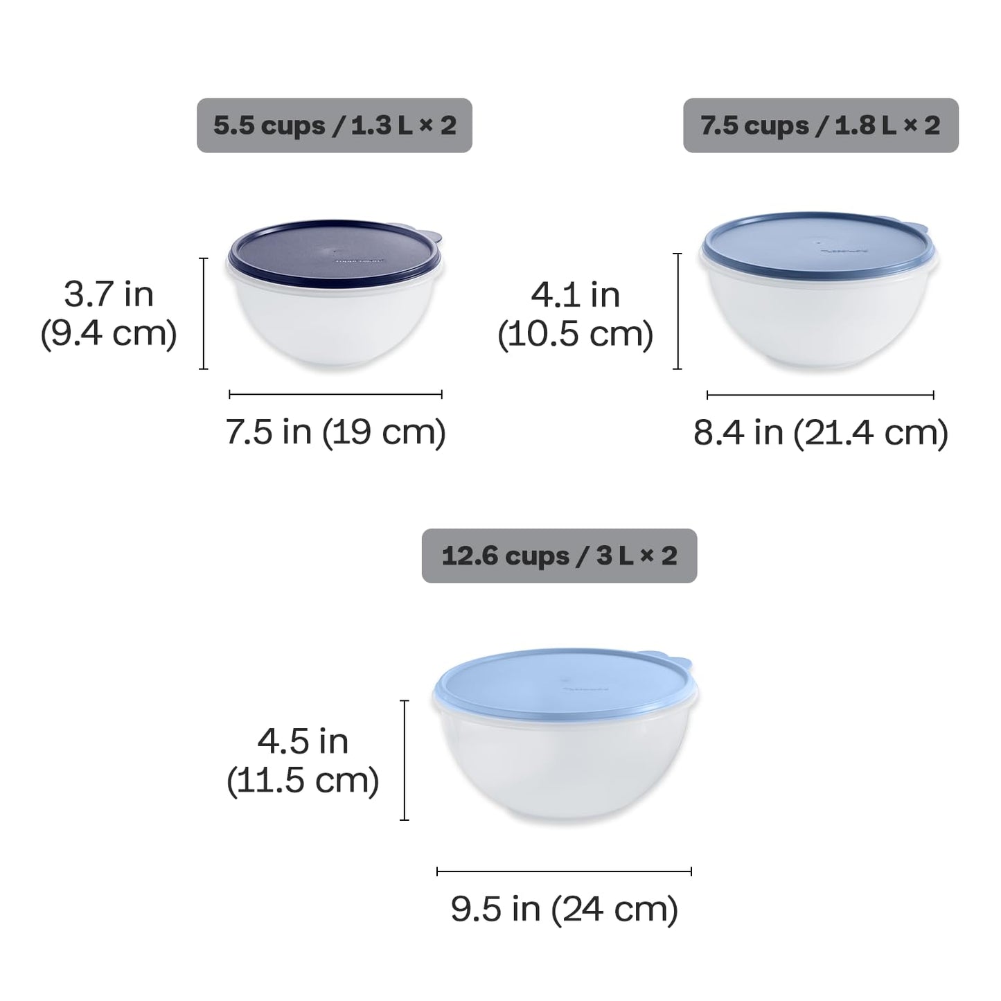 Tupperware Heritage Wonderlier 12 Piece Food Storage Bowl Set in Clear/Blue, Dishwasher Safe and BPA Free (6 Bowls, 6 Lids)