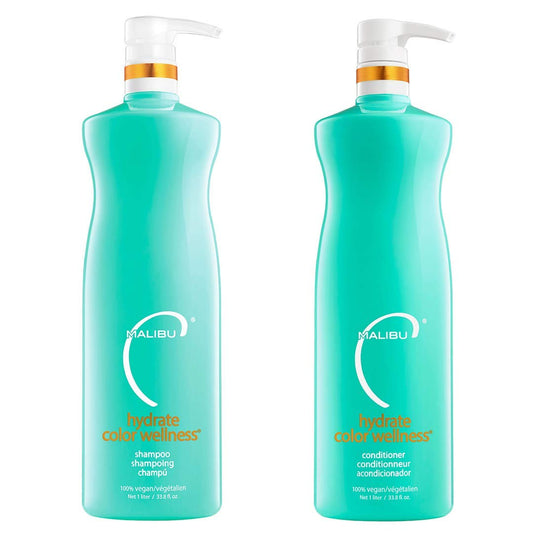 Malibu C Hydrate Color Wellness Duo - Hydrating Shampoo and Conditioner Set for Color-Treated Hair - Extends Color Vibrancy and Longevity - Vegan & Sulfate-Free Hair Care