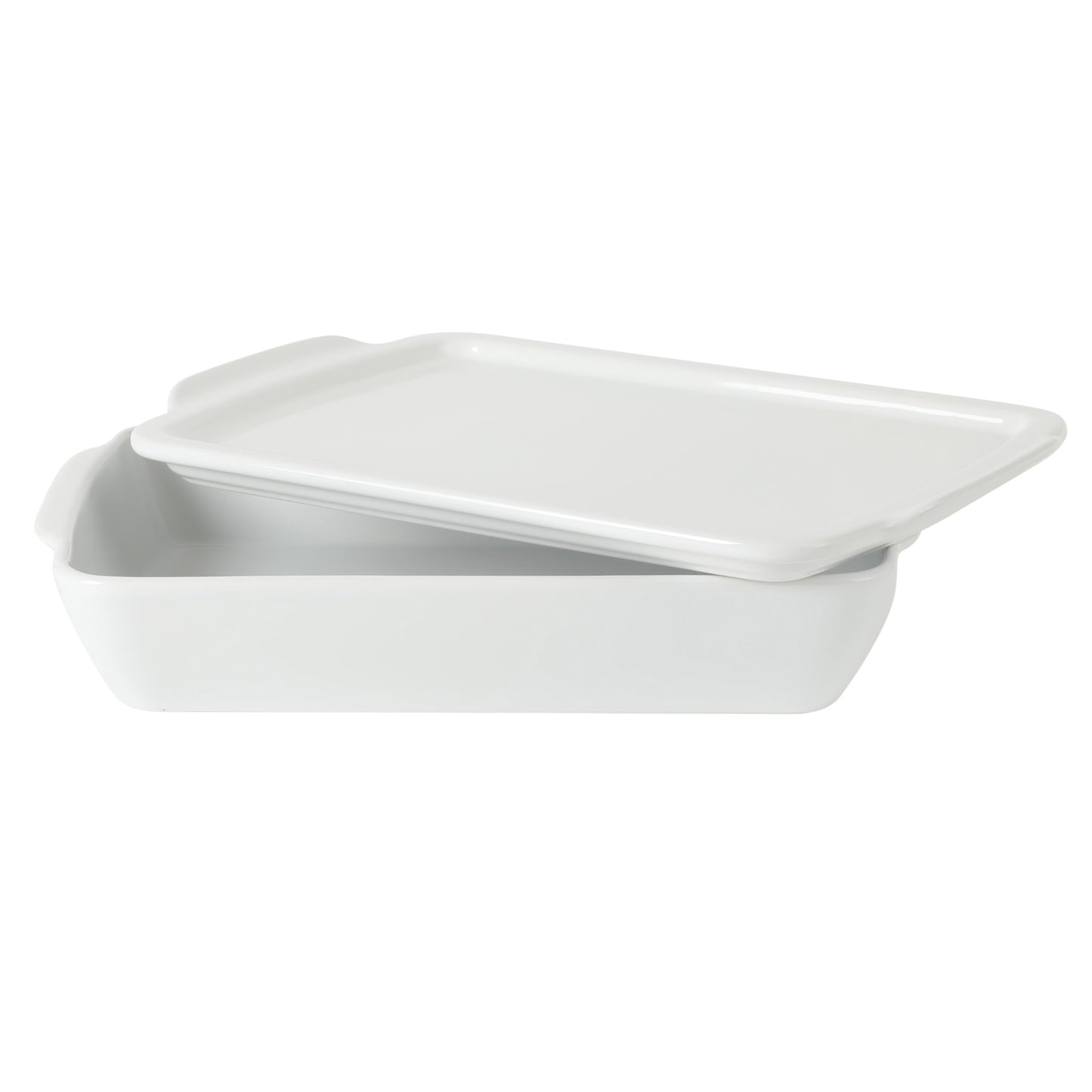 Gibson Home Gracious Dining 2.6-Qt White Stoneware Covered Baking Dish w/Multi-Purpose Lid – 12.7" x 9" Rectangular Oven Safe Casserole, Lasagna & Roasting Baker, Lid Doubles as Serveware or Trivet
