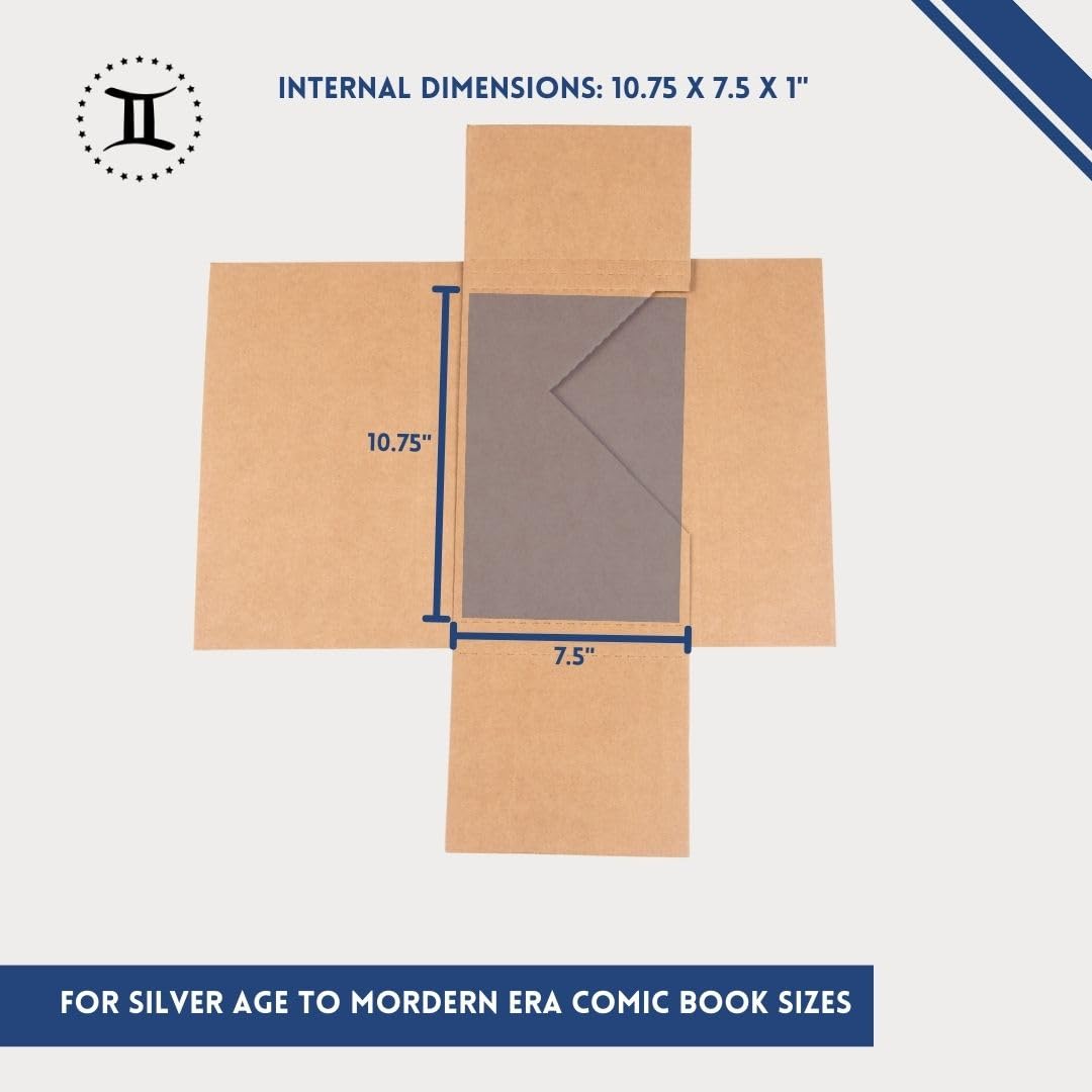 Gemini Comic Book Mailers | 10.75x7.5x1 Inch - Pack of 10 | Easy Fold, Stay Flat, Crush Proof, and Do Not Bend | Flat Boxes for Shipping, Books Boxes and Wraps, Mailers Boxes, Rigid Mailers
