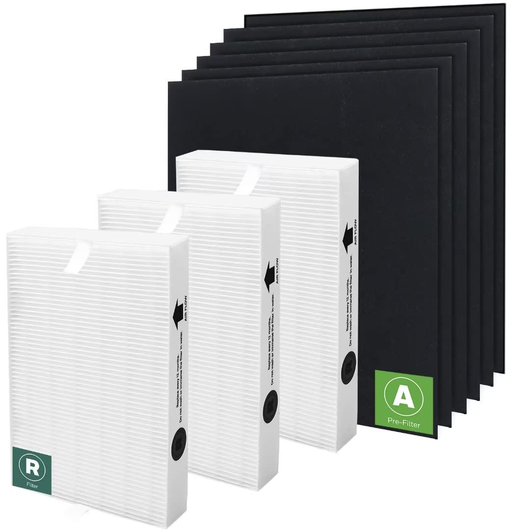 HPA300 Replacement Filters for Honeywell Air Purifiers HPA300 Series, HPA300, HPA304, HPA3300, HPA5300, HPA5350, HPA8350, Part HRF-R3, 3 R Filters and 6 Pre-cut A Carbon Pre-filter by APPLIANCEMATES