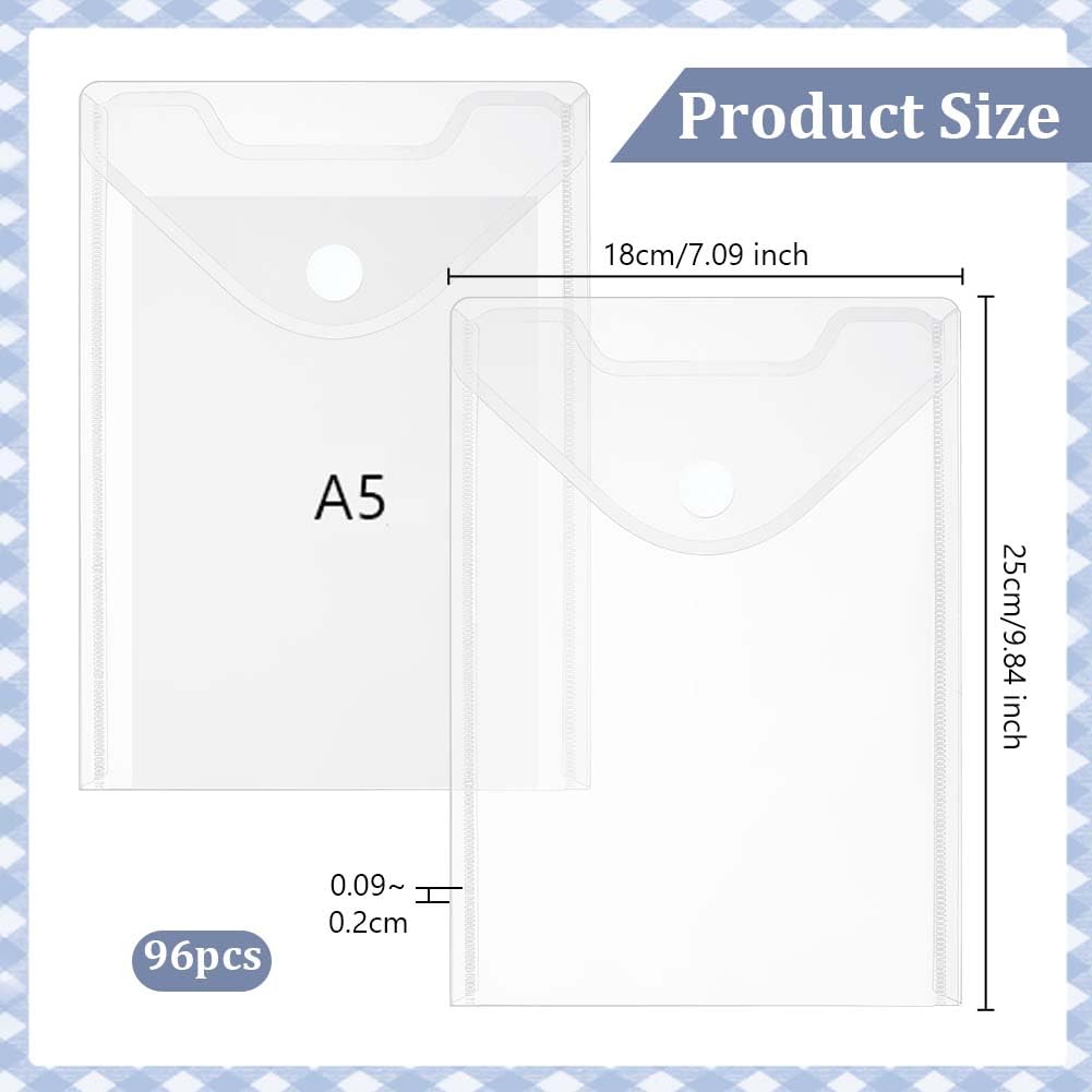 INTERWARM 96 Pack Plastic Envelopes, 7 X 10 File Envelope with Hook & Loop Closure Small Bill Storage Bags A5 Clear File Folders for School Home Work Office Letter Photos Organization