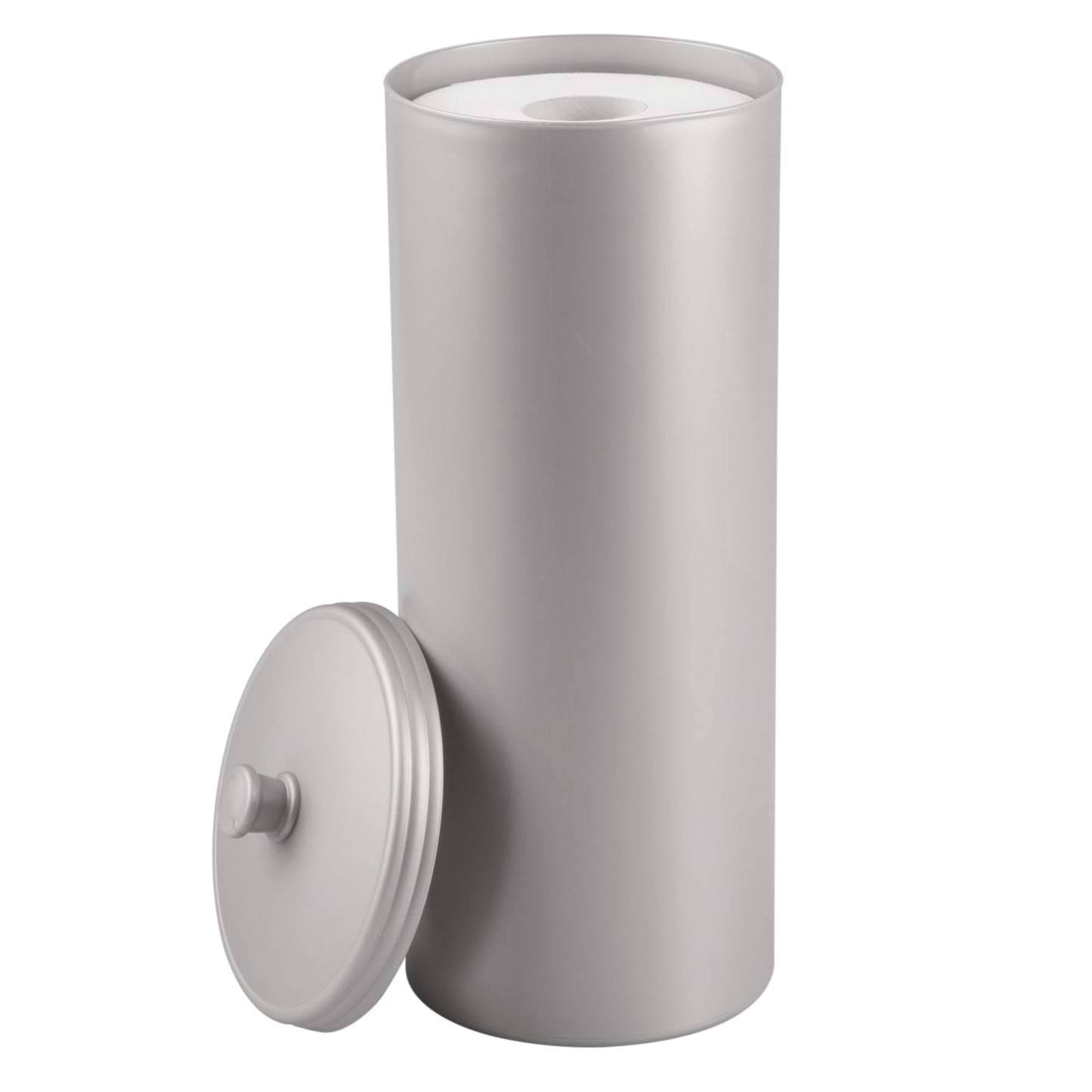 iDesign Freestanding Bathroom Toilet Paper Storage Holder with Lid for 3 Extra Rolls, 2-Pack, Silver