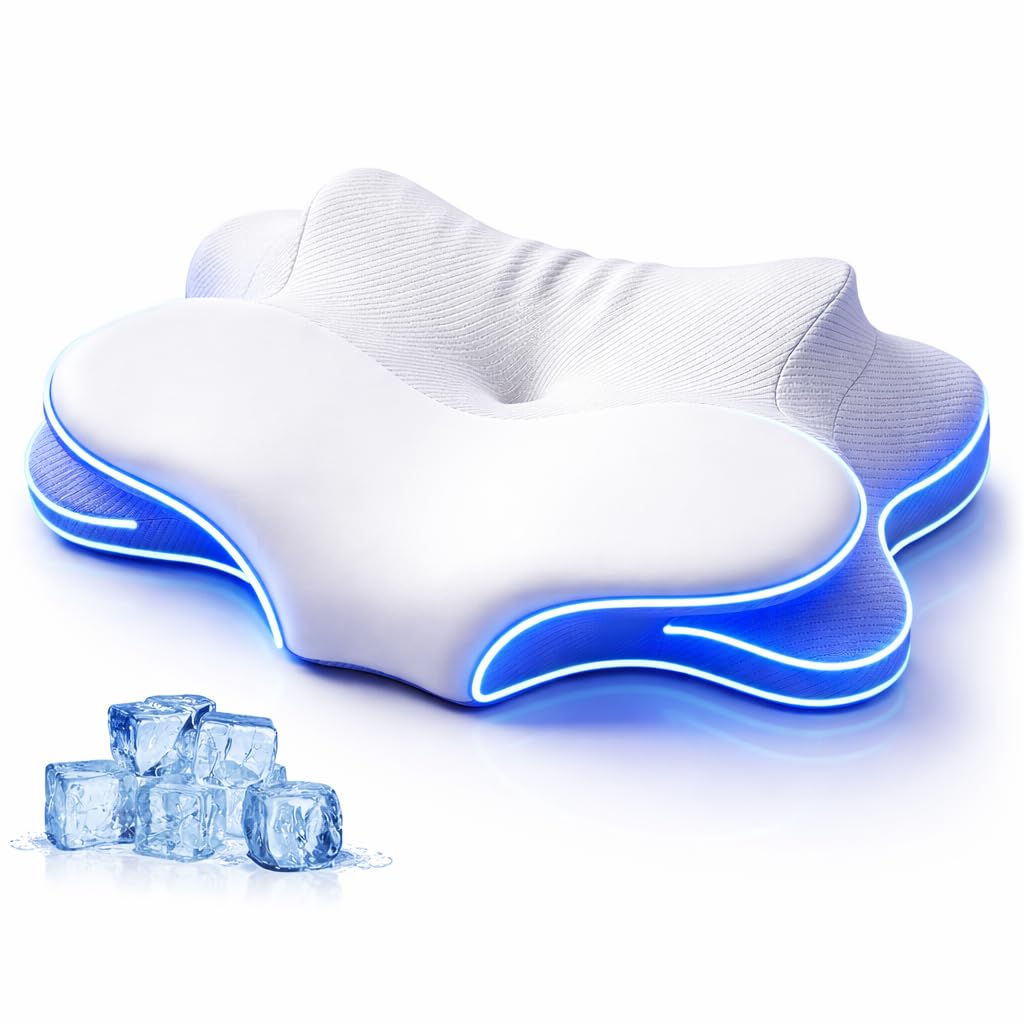 ofwaterstroll Cervical Pillow for Neck Pain Relief, Ergonomic Dual-Height Memory Foam Pillow with Cooling Breathable Cover for Side, Back & Stomach Sleepers –Beige