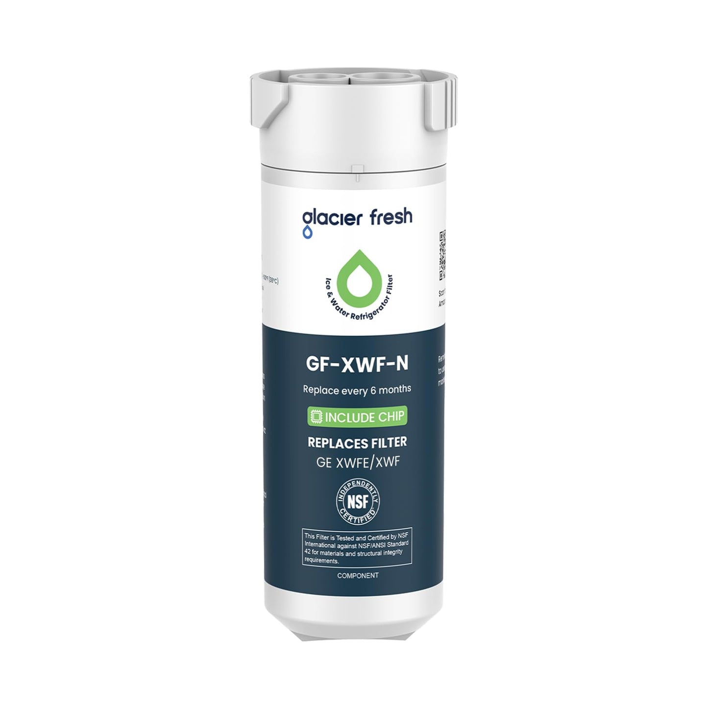 GLACIER FRESH Water Filter Compatible with XWFE (Built-in CHIP), Replacement for GE XWFE, XWF Refrigerator Water Filter NSF/ANSI 42 Certification Pack of 1