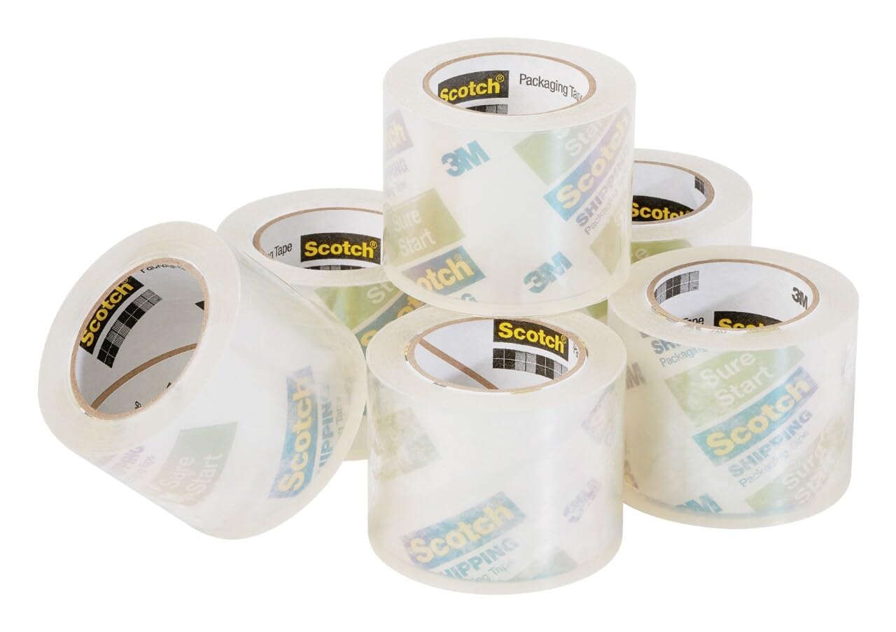Scotch DP-1000RF63PK Sure Start Packing Tape,1.88 in. x 25 yd., 1.5" Core (Pack of 3, 18 Total Rolls, Transparent)