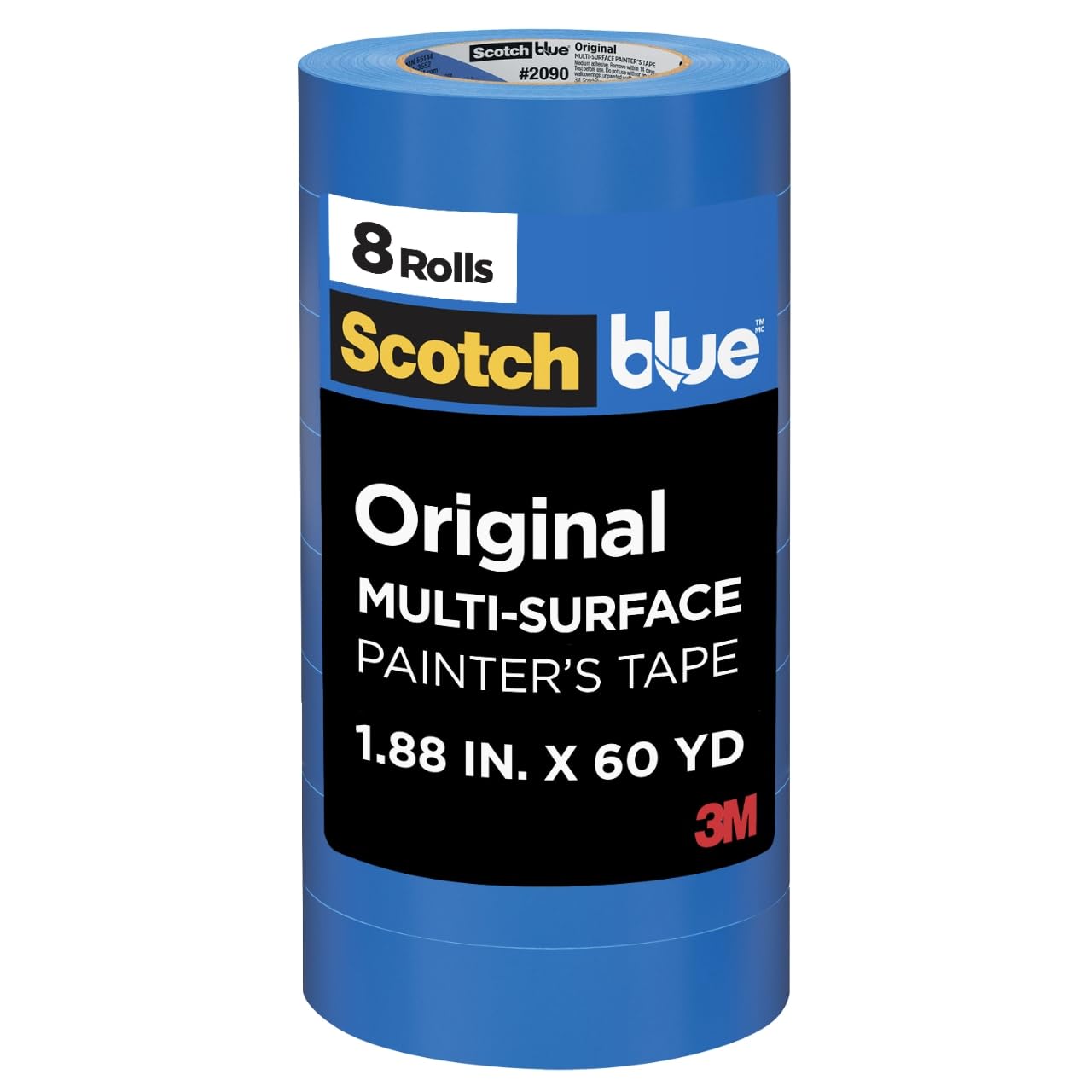 Scotch Painter's Tape Original Multi-Surface Painter's Tape, 1.88 Inches x 60 Yards, 8 Rolls, Blue, Tape Protects Surfaces and Removes Easily, Multi-Surface Painting Tape for Indoor and Outdoor Use