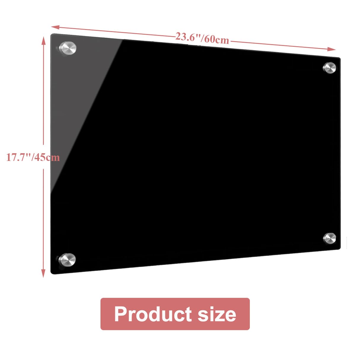 Black Glass Dry Erase Whiteboard, 18" x 24" Frameless Glass White Board for Home, School, Office, Black Surface