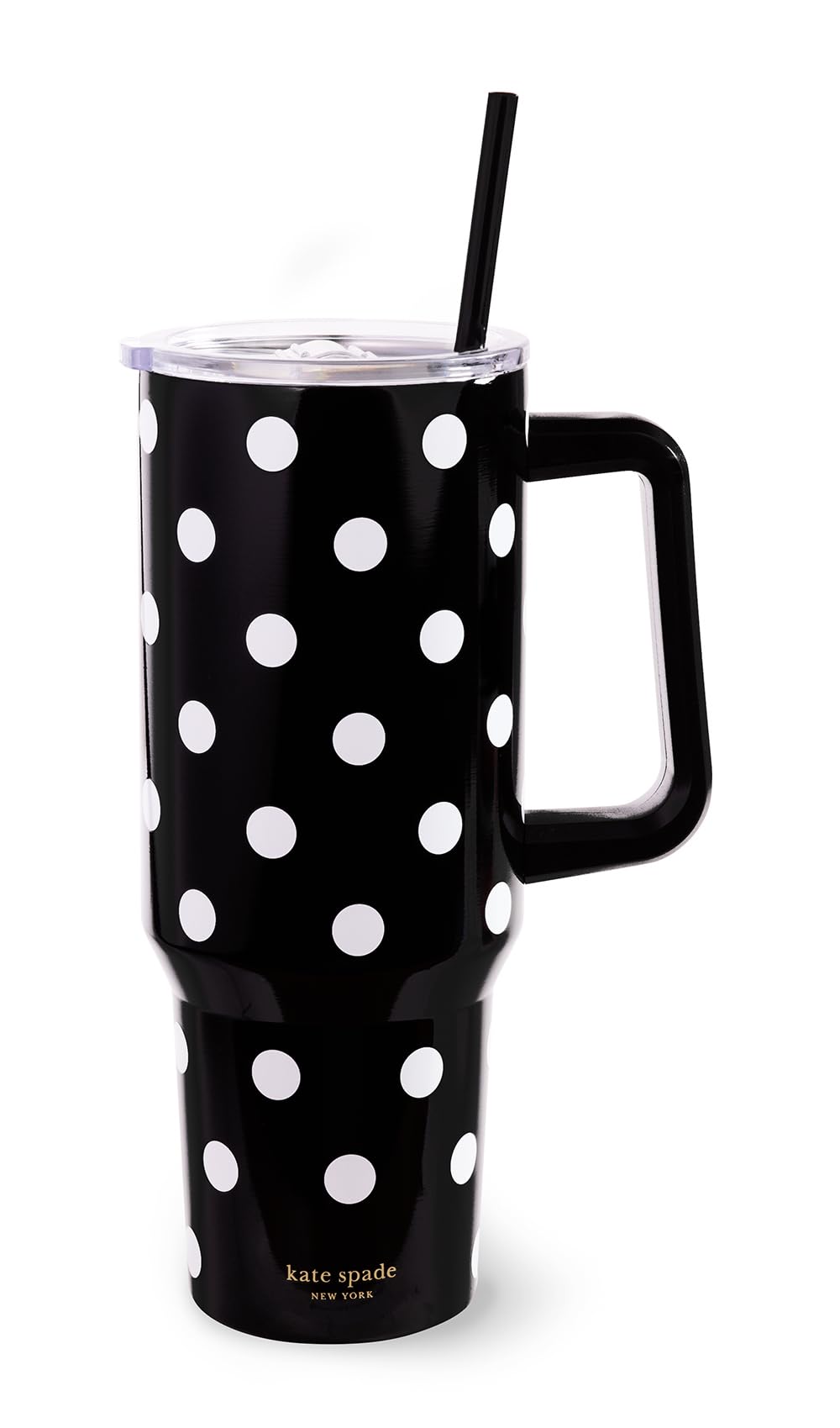 kate spade new york 40 Ounce Tumbler with Handle and Straw, Double Wall Stainless Steel Insulated Tumbler, Cupholder Friendly, Picture Dot
