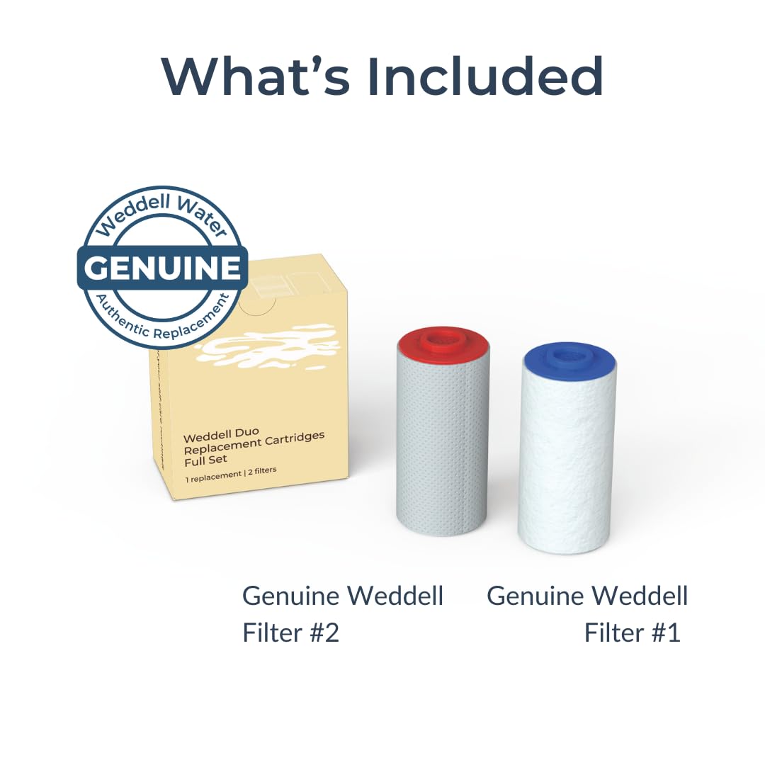 Weddell Duo Shower Filter Replacement Cartridges Full Set - NSF Certified Shower Filter, Removes Chlorine, PFAS, & Particulates, Clinically Tested For Healthier Skin & Hair (1+1)