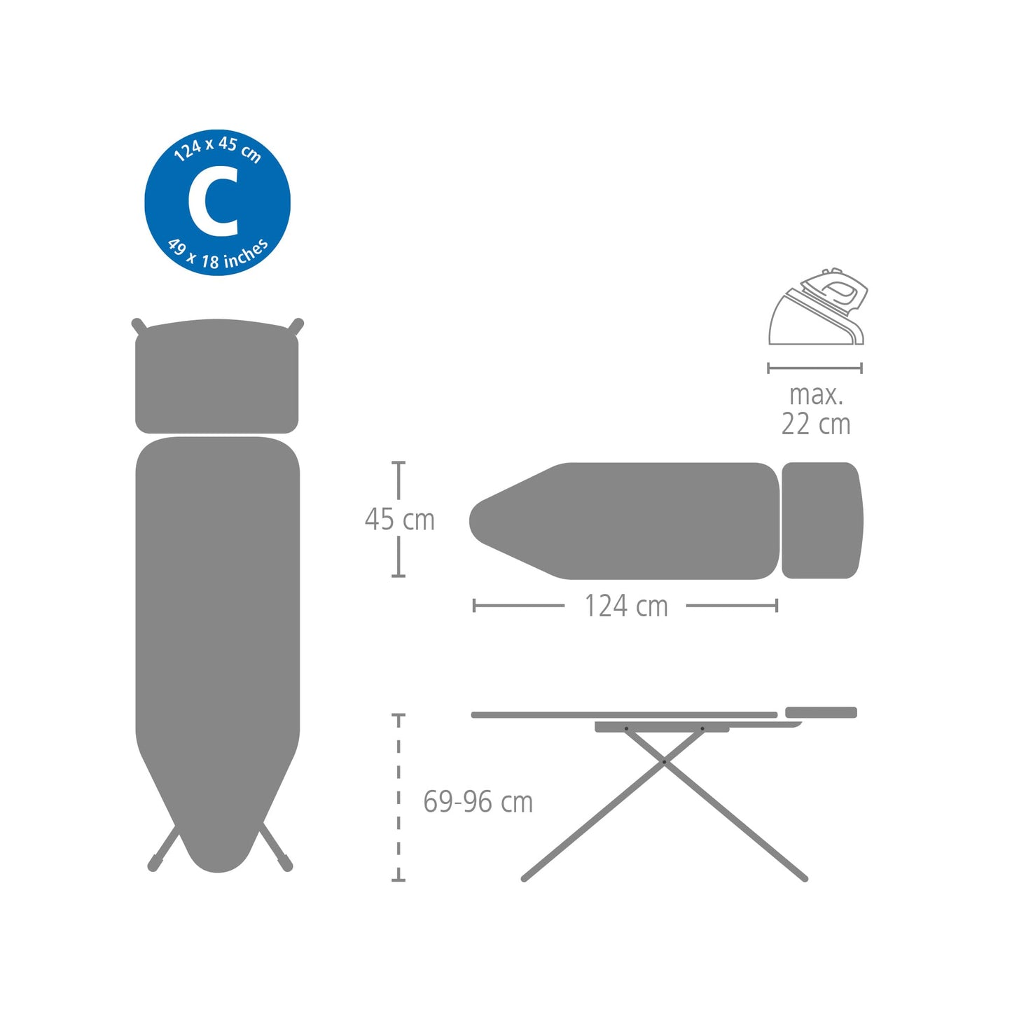 Brabantia Replacement Ironing Board Cover | All-in-One Set | Fits XL Comfort Board (Size C) | Fairtrade Metalized Cover | 100% Cotton Cover + Foam Padding Layer Ironing Board C