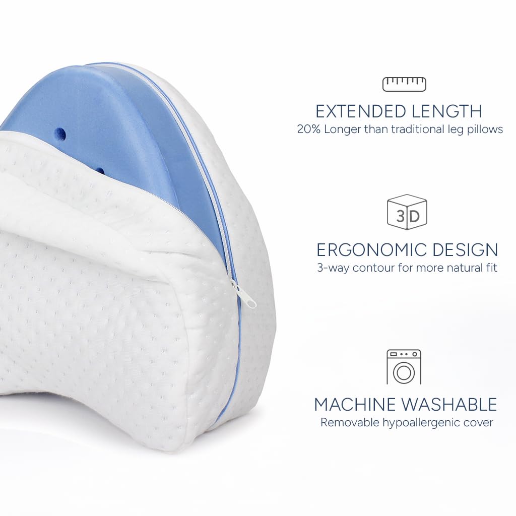Contour Legacy Leg & Knee Foam Support Pillow for Side Sleepers Soothing Relief for Back, Hips, Knees, Joints, Nerves & Muscles